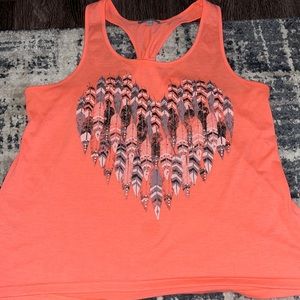 Coral tank top/ Feather Heart